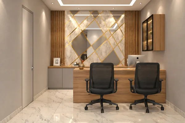 Manager cabin with wooden desk and executive chairs